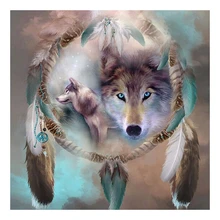 Алмазная картина волк перо Ловец снов гостиная подвесная картина Спальня украшение DIY 5D Вышивка крестиком подарок на заказ