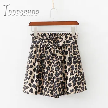 

2019 Leopard Print Women Shorts Waist Strap High Street Female Shorts