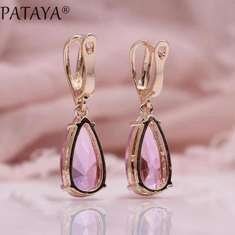 PATAYA New Blue Water Drop Earrings Pendants Necklaces Sets 585 Rose Gold Natural Zircon For Women Fashion Wedding Jewelry Set