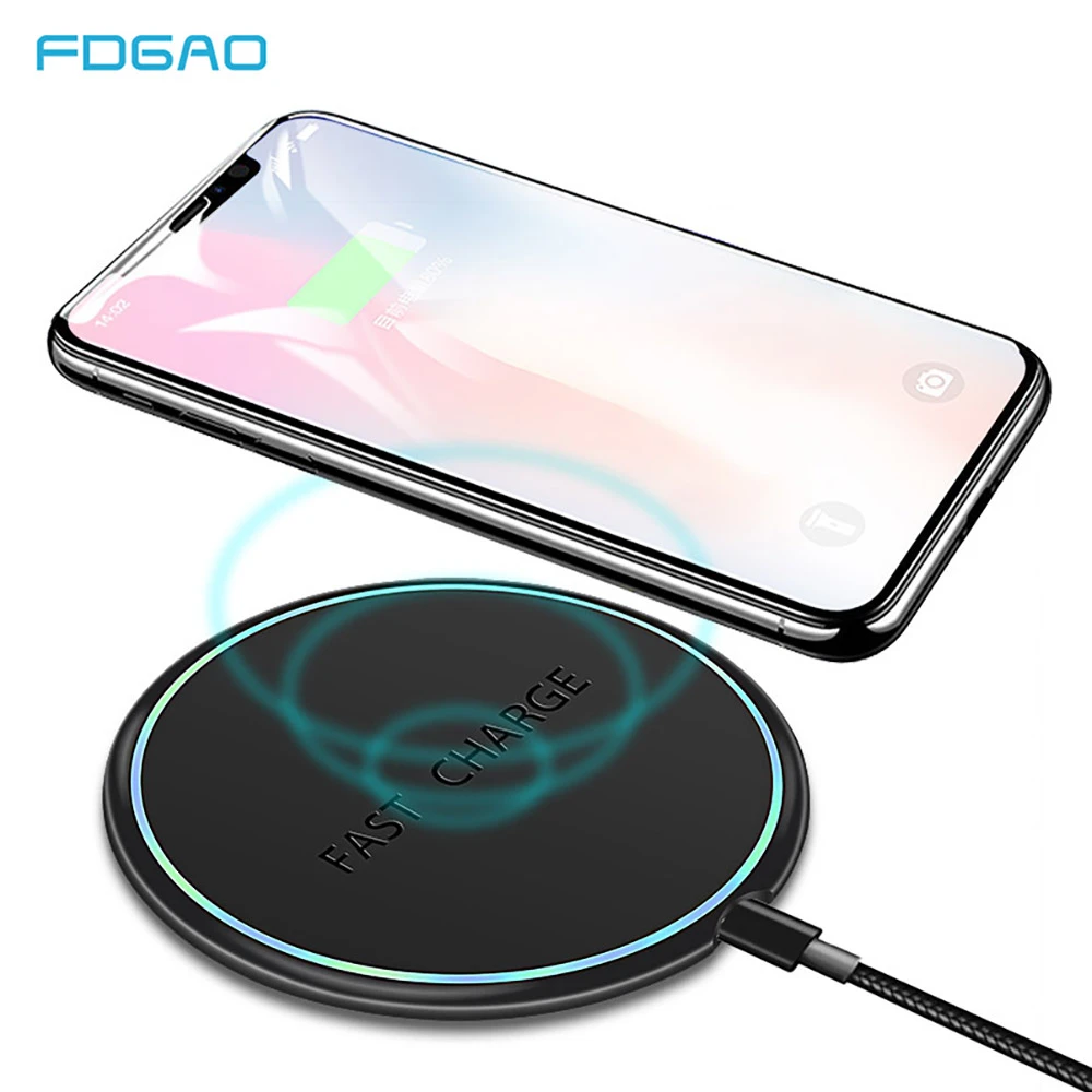 

FDGAO 10W Qi Wireless Charger For iPhone XS XR X 8 Airpods Ultra Thin QC 3.0 Fast Charging Pad for Samsung S10 S9 S8 Plus Note 9