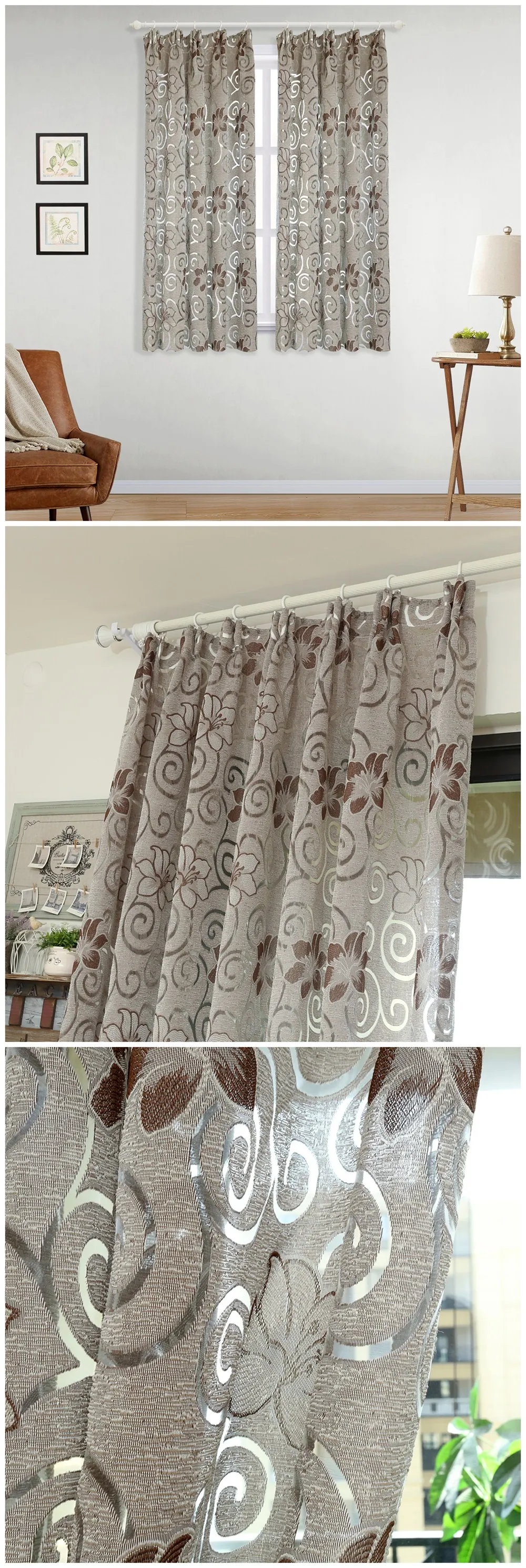 Smt467  NAPEARL 1 Piece Short Curtain Floral Double Jacquard Modern Drop For Kitchen Living Room Window Elegant Panel Thread Fabric Tape (2)
