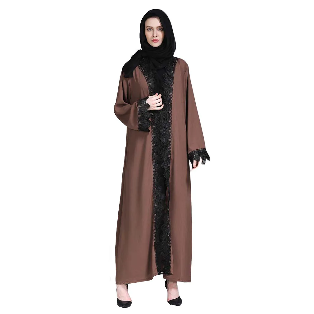 

2019 Casual Muslim Dress Women's Cardigan Robes Stitching Lace Cardigan Robes Long Skirt muslim dress clothes Arab Islamic new