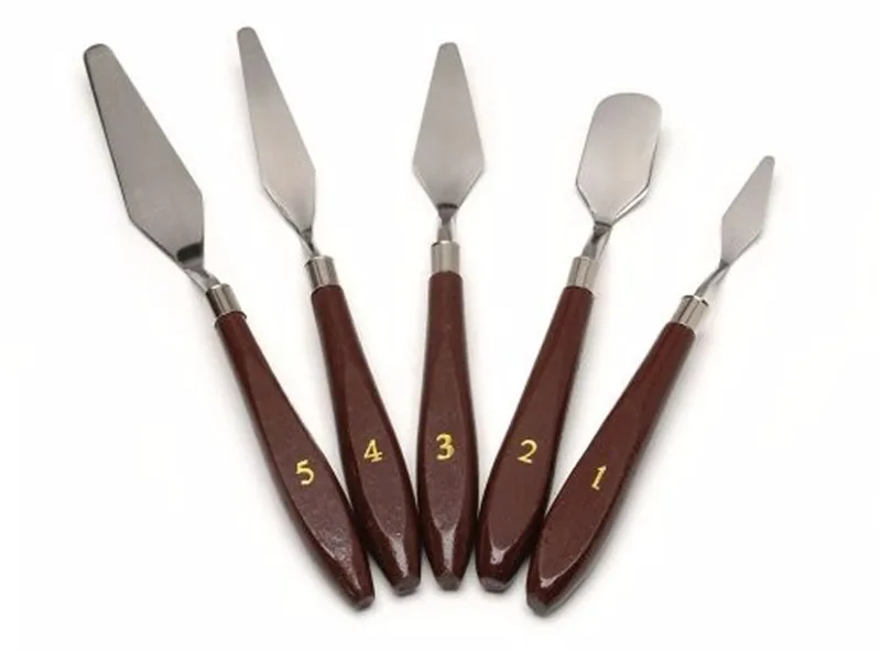 

5 Piece Painting Knife Set New Kit Stainless Steel Blade Wood Handles practical paiting tools on sale