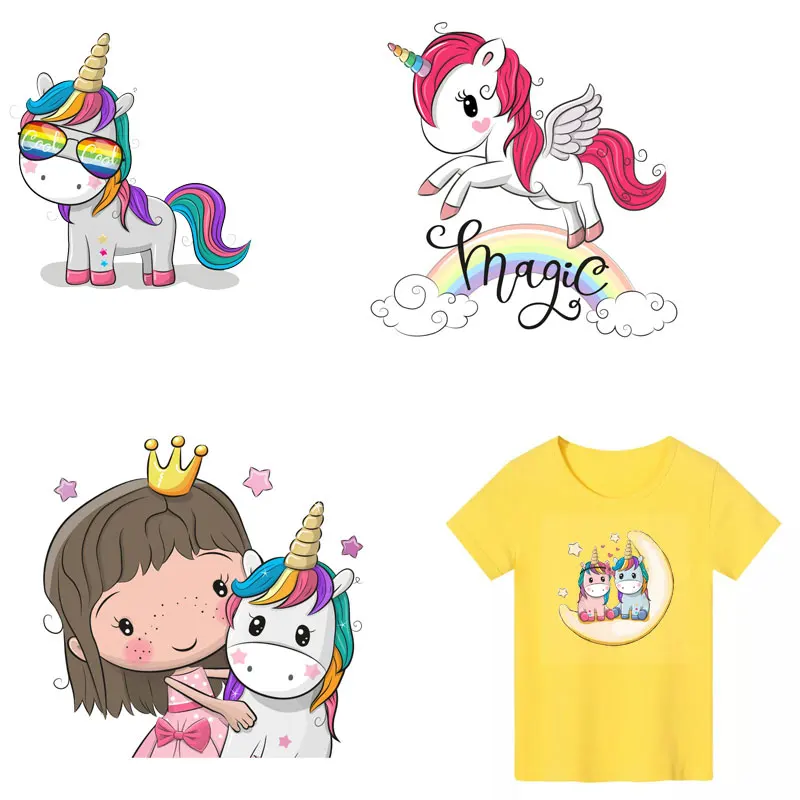 

Cartoon Unicorn Patch for Clothing Sticker Children Kids Animal Heat Transfer Fusible Clothing Decor DIY Tops T-shirt Appliques