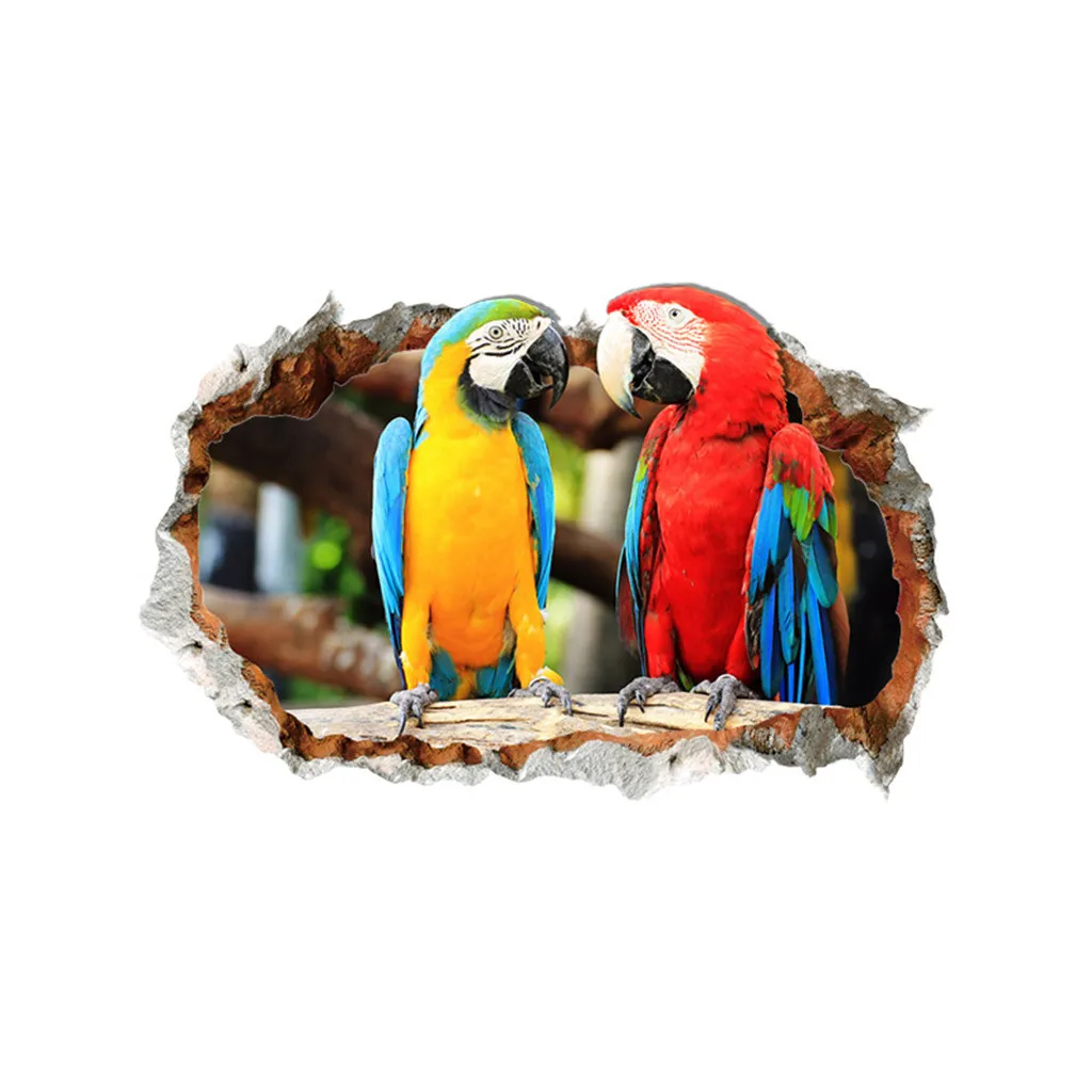 

3D Deer Parrot Broken Window Wall Stickers Home Decor Animals Wall Decals Mural Kid's Living Room Bedroom Decorative Sticker jan
