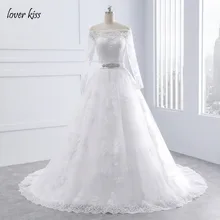 Lover Kiss Wedding Dresses Princess Lace Bridal Bride Gowns with veil robe de mariage Luxury Vintage Long Sleeves off Shoulder