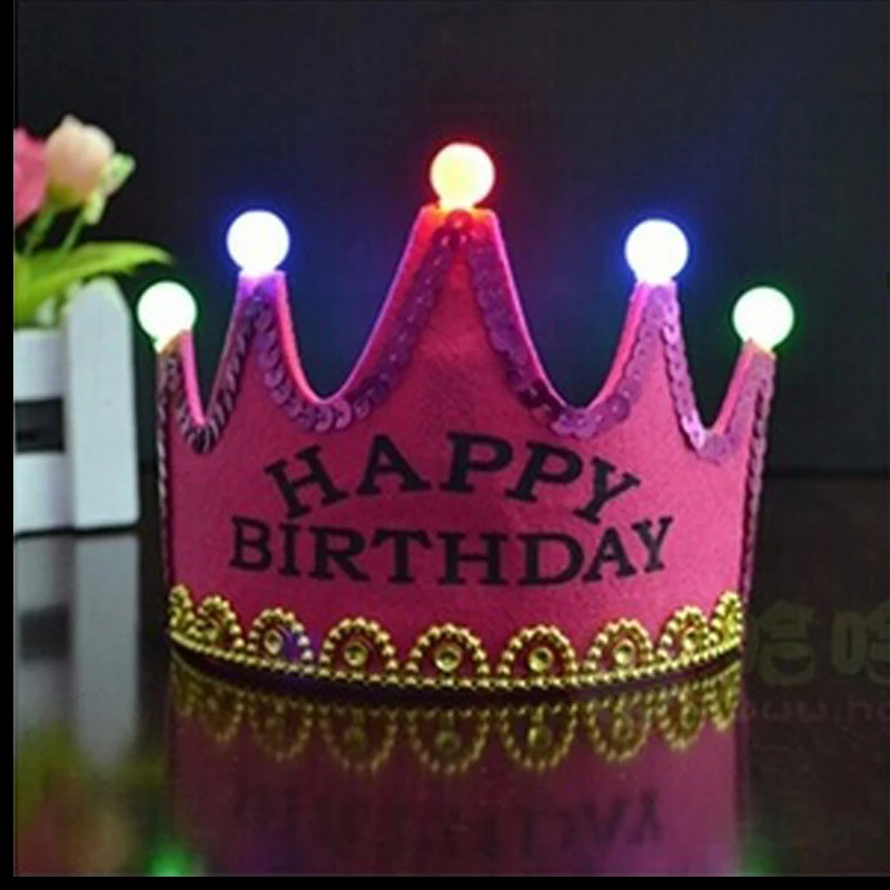 

2019 New Happy Birthday Hat Crown Child Adult Universal LED Light Birthday Party Hat