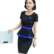 Новая Элегантная Женская юбка костюм Летние Элегантные Формальные оборки подол блейзер с короткими рукавами и юбка офисные женские большие размеры униформы