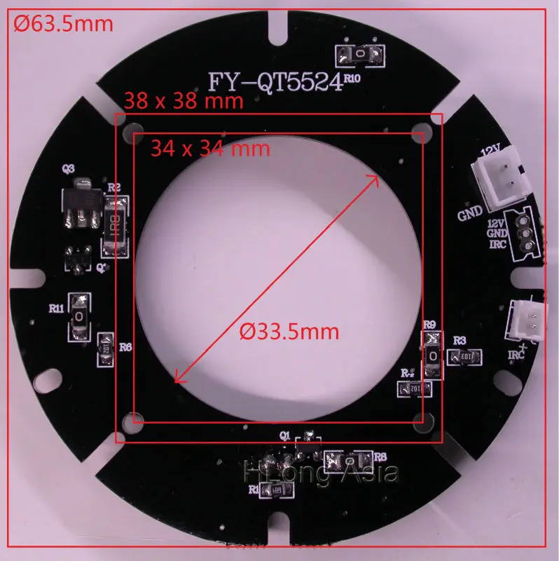 Pure Infrared 24x IR LED board for CCTV cameras night vision (63.5mm diameter) for CS style LENs
