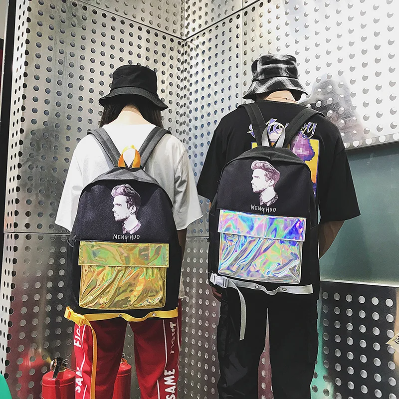 Menghuo Patchwork Women Backpack Laser Holographic Bag Mochila Feminino Silver Multicolor School Bags Leather Daypack Olografico (12)