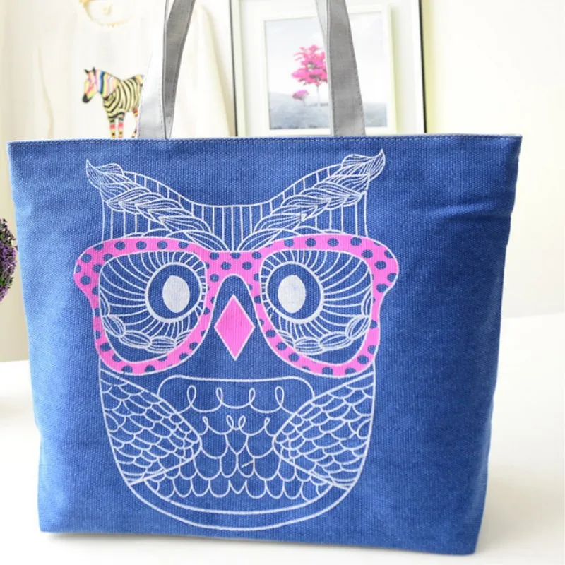 

Canvas Shoulder Bag Women Fashion Casual Owl Printing Lady Cartoon Handbag Large Tote Purse Shopping Bag fast shipping