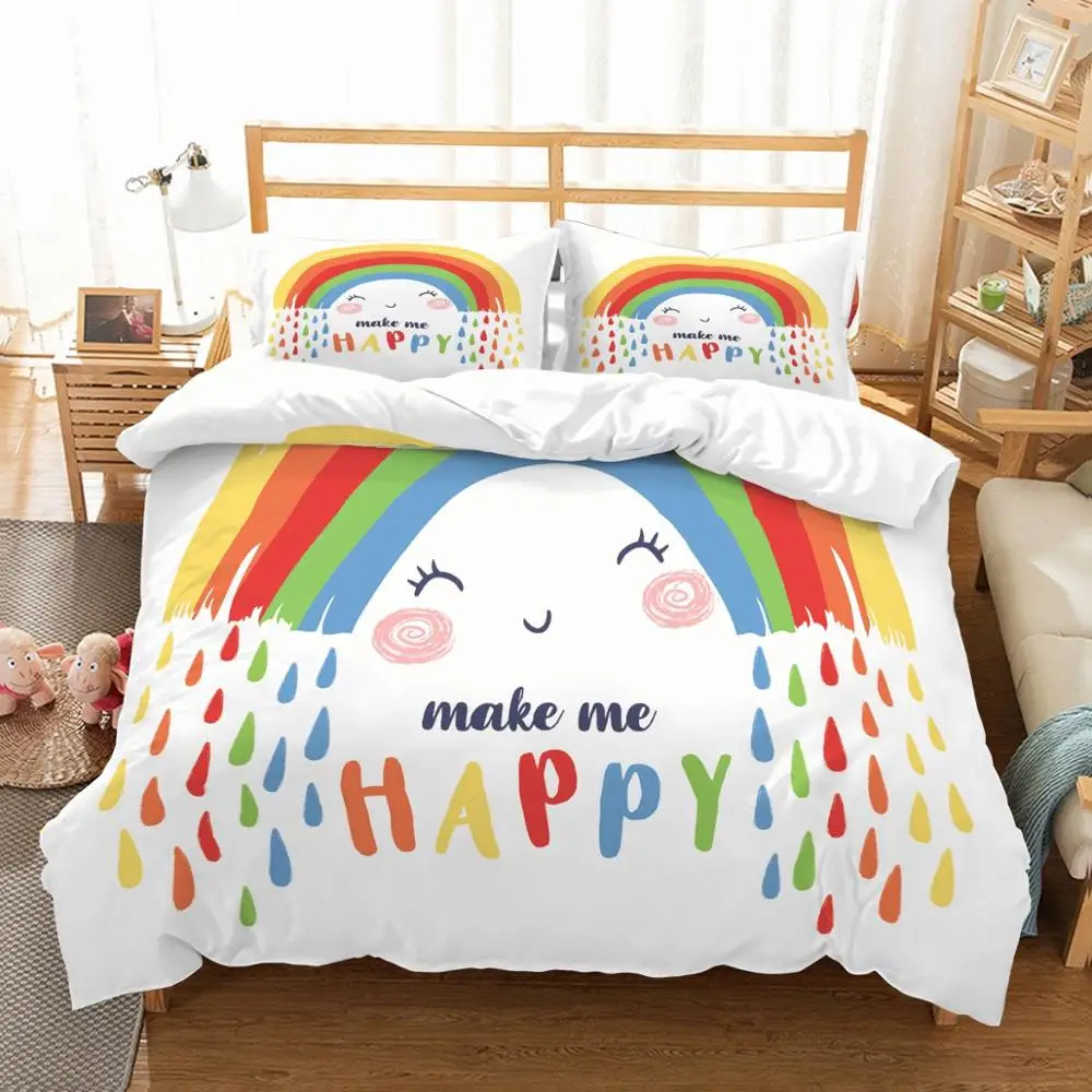 Cartoon Rainbow Kids Microfiber Bedding Set Duvet Cover Set Animals 3D Print Bed Linen Set Pillowcase Twin Full Queen Bedclothes