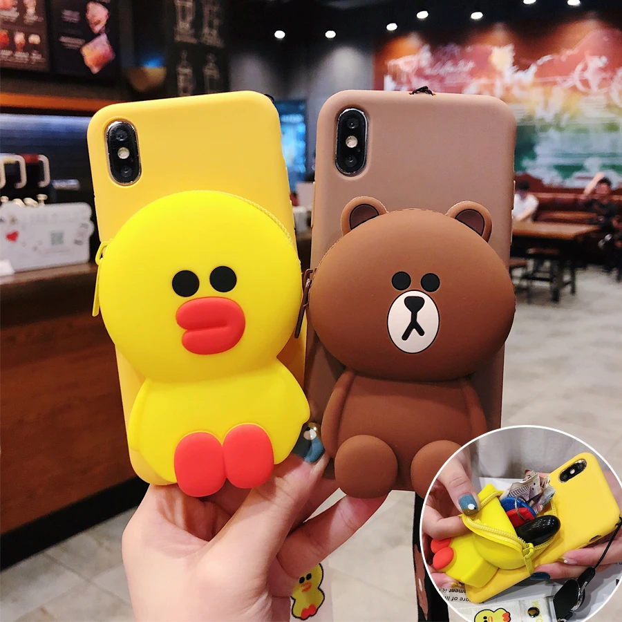 

Cute Cartoon pocket money wallet Phone Case For iphone X XS MAX XR Soft Silicone Doll Back Cover For coque iphone 6 6S 7 8 Plus