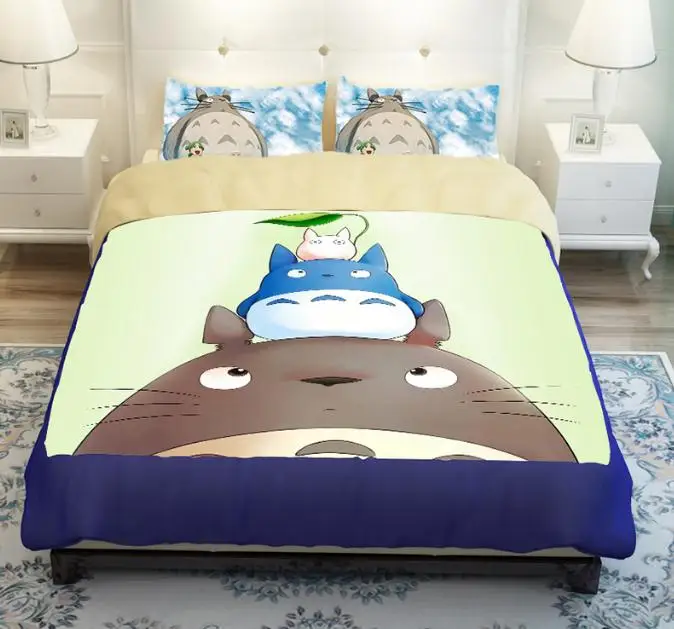 Totoro Bedding Set Cartoon Kids Boy Duvet Cover King Queen Twin