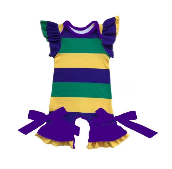 Mardi Gras/фиолетовый, зеленый и золотой цвета; Одежда для младенцев с принтом под заказ; Шелковый молочный комбинезон; Mardi Gras; праздничный Детский комбинезон - Цвет: 12