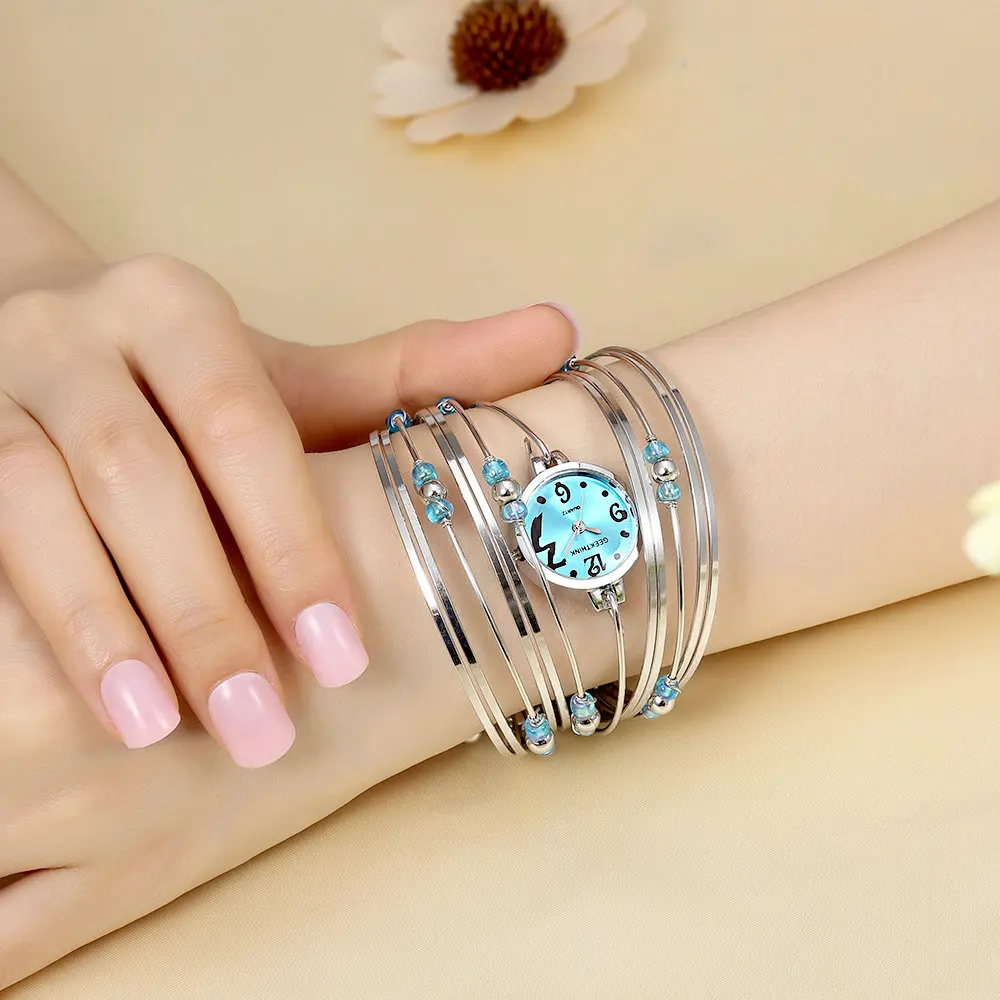 GEEKTHINK богемский стиль люксовый бренд кварцевые часы для женщин браслет дамы Повседневное платье Бусины Декор наручные часы женские Девушки - Цвет: Blue