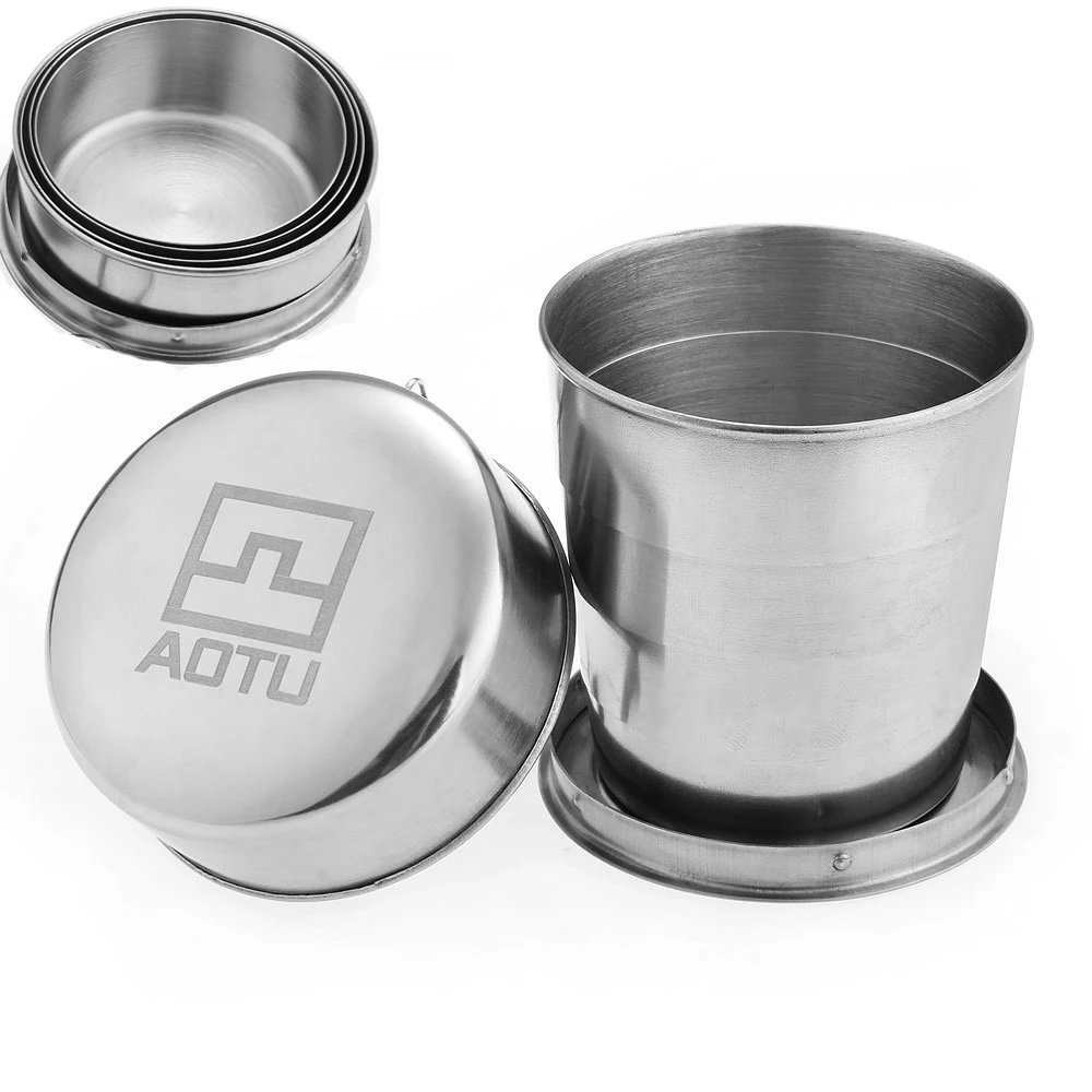 250ML Portable Folding Stainless Steel Cup Camping Hiking Picnic Outdoor Travel Collapsible