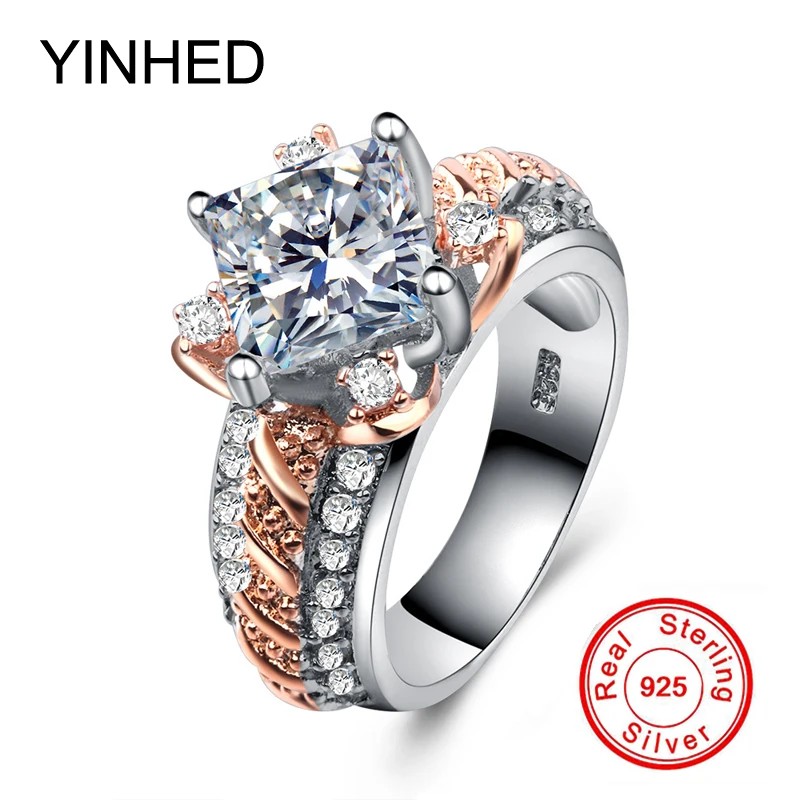 Женские обручальные кольца YINHED из стерлингового серебра 925 пробы с розовым