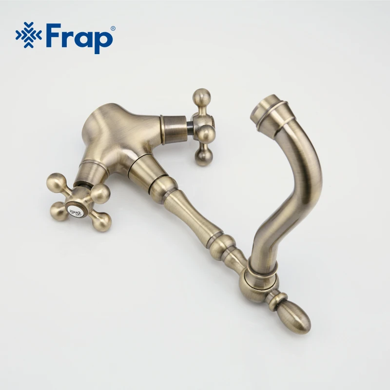 Günstig Frap Küche Armaturen Antike Messing Waschbecken Wasserhahn Auslauf Doppel Kreuz Griff 360 Grad Swivel Bad Becken Mischbatterie F4019 4