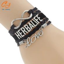 New Infinity Love Herbalife Bracelet Handmade Blue with Neon Green Leather Braided Retro Strand Bracelet Bangle