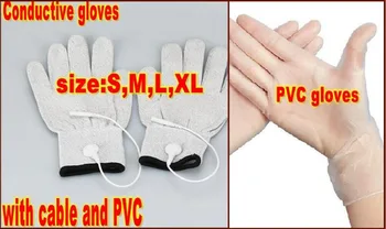 

2pcs Conductive Massage Gloves physiotherapy electrotherapy electrode Gloves for Tens facial beauty massage with cable PVC