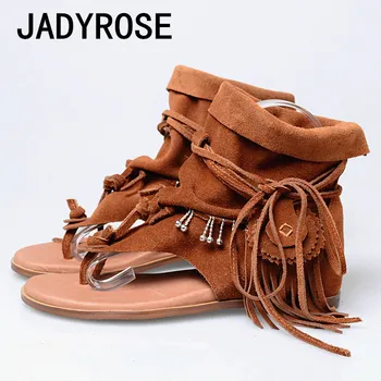 

Women Gladiator Flats Sandals Top Suede Fringe Flip Flops Shoes Woman Ankle Strap Tassel Summer Bohemian Sandalias Zapatos Mujer