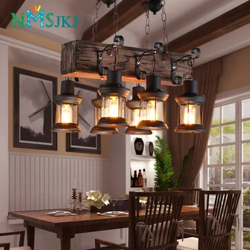 

Vintage Wooden 6 Industrial Art Chandelier for Bar Restaurant Bedroom Decoration Lighting E27