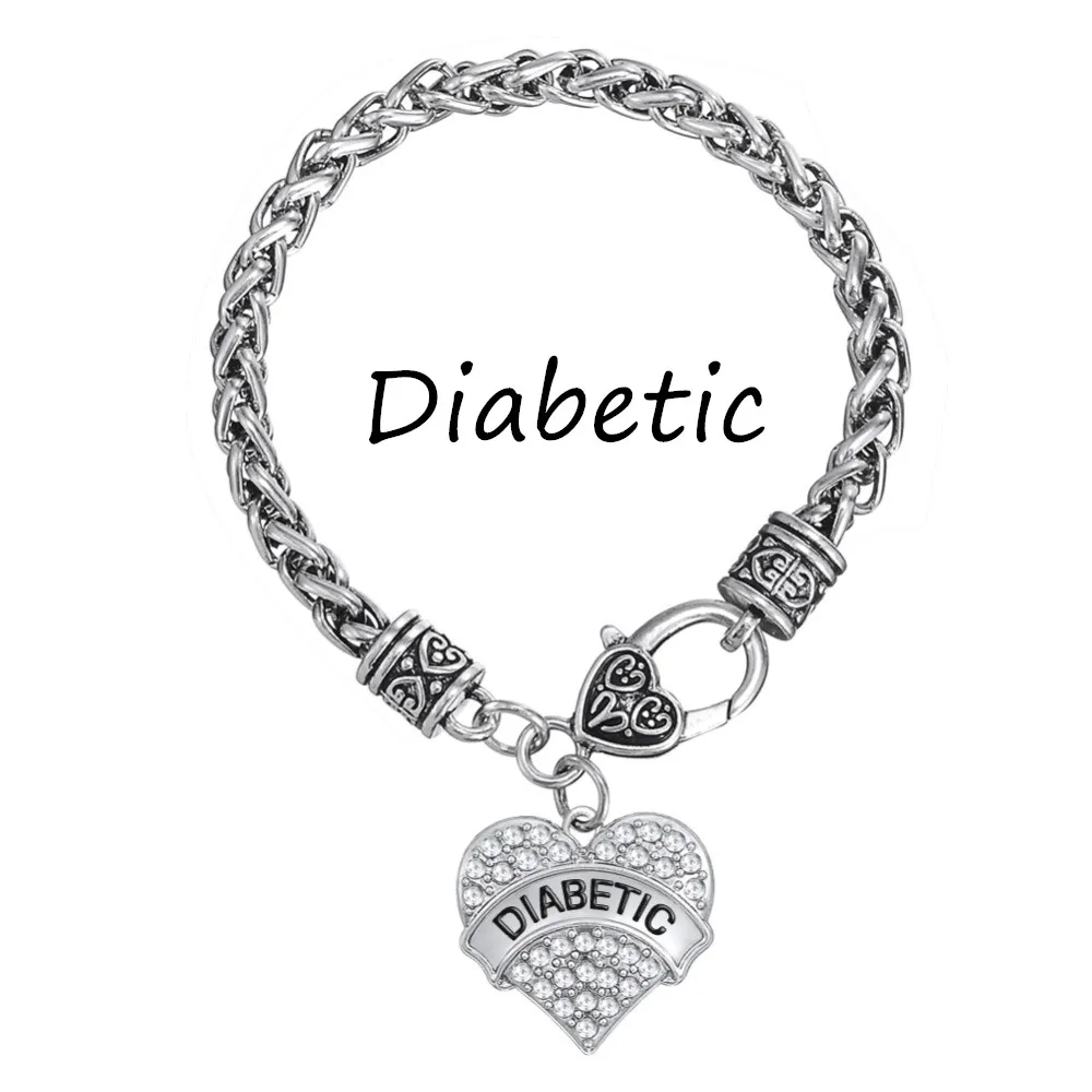 Silver Plated DIABETIC Awareness Bracelet Crystal Heart ...