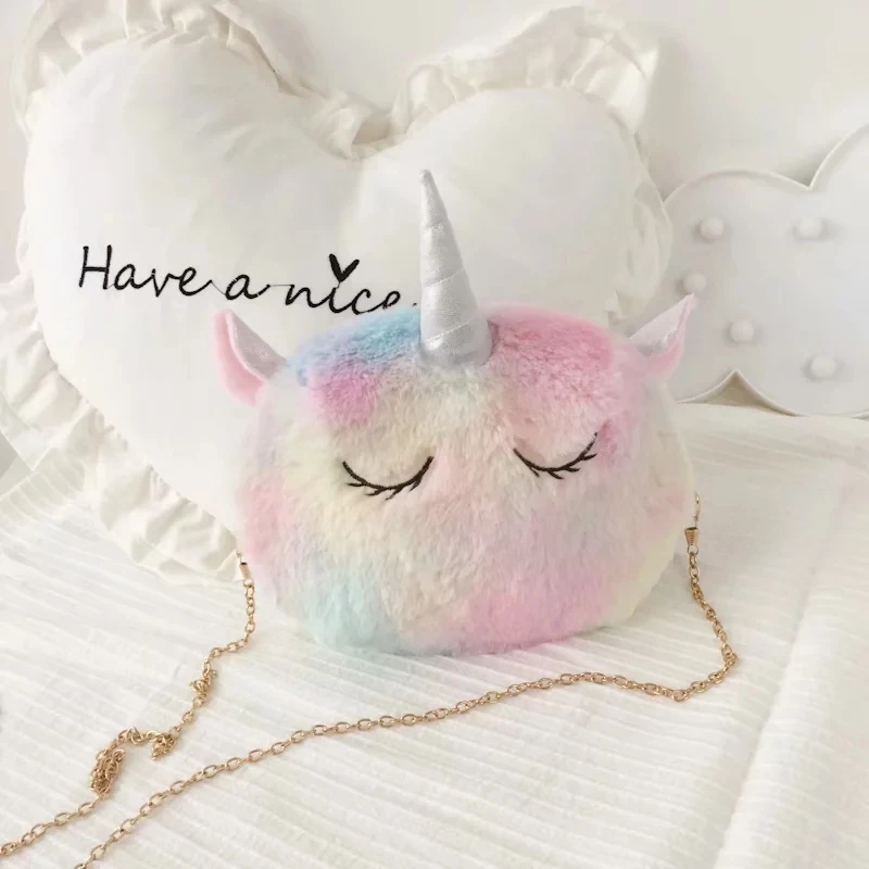 Nooer Colorful Unicorn Plush Shoulder Bag Rainbow Unicorn Plush Toys Tissue Box Girls Plush Toys Birthday Gift