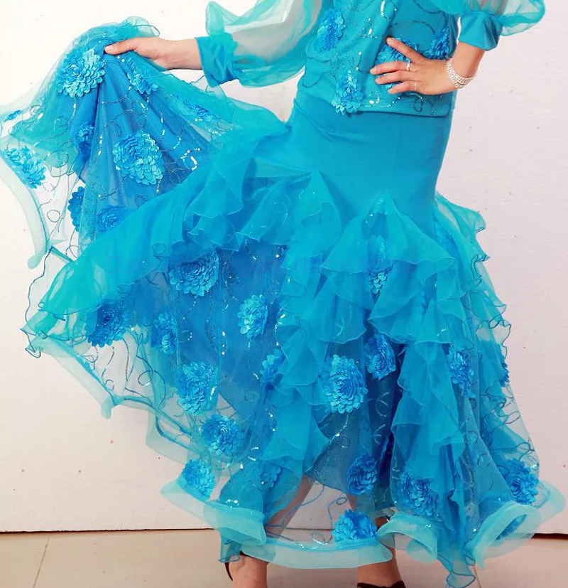 NEW! ice silk ballroom dance skirt women flowers Highlights long skirts