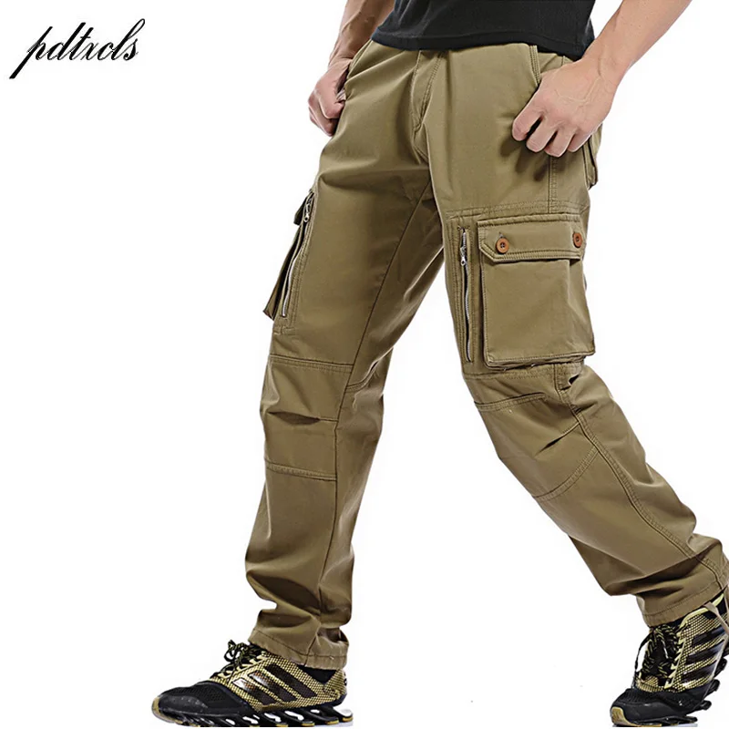 49PDTXCLS Зимние флисовые мужские брюки-карго подходят с несколькими карманами мужские двухслойные утепленные военные брюки размера плюс 28-40