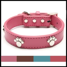 Real Leather Paw Cut Puppy Collars Adjustable Necklace Studs Pet Cat Dog Collars M L XL