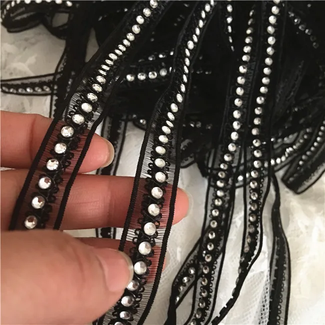 Lace Ribbon 1.3CM Wide Stylish White Black Glitter Beads Handmade Lace Collar Ribbon Edge Trim Bridal Applique Skirt Splice DIY Sewing Decor lace sewing supplies lace sewing accessories lace decoration lace accessories lace garment accessories
