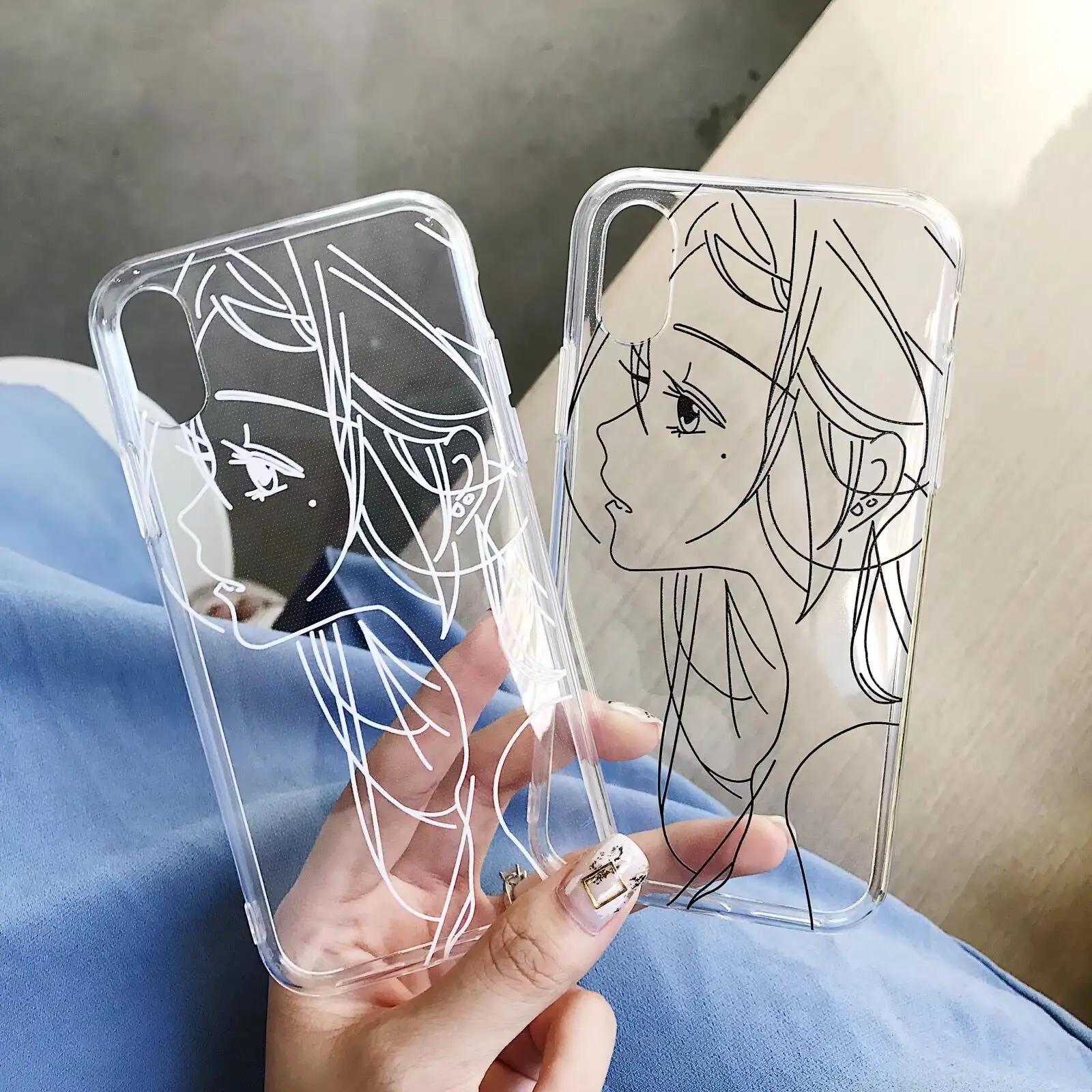 

Fashion simple line anime girl case For iPhone Xs MAX Xr X 6 6s 7 8 plus back cover transparent cute soft TPU phone cases Fundas