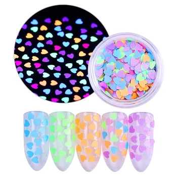 

Neon Heart Nail Sequins Glitter 4mm Ultra-thin Fluorescent Colorful Shape Flakies 1g Nail Paillette Glow in the Dark