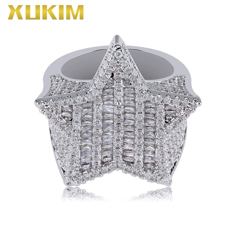 

RH403 Xukim Jewelry 2019 New Design Hip Hop Iced Out Five Star Gold Ring Whit Gold Ring