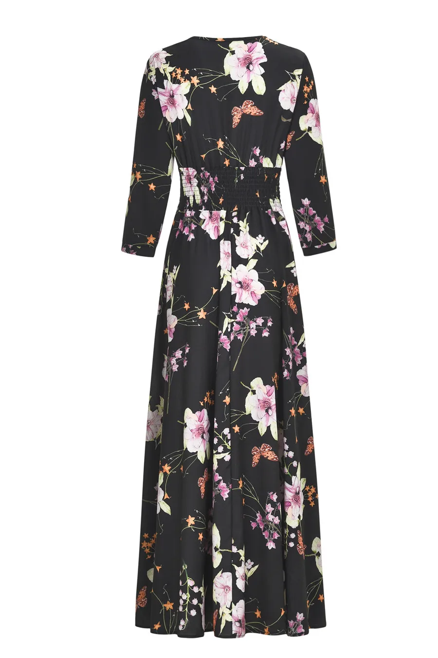 Gladiolus 2019 Spring Summer Dress Women 34 Sleeve V Neck Sexy Floral Print Bohemian Women Maxi Dress Long Beach Ladies Dresses (60)