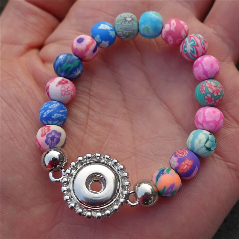 Kids Boys Clay Fimo Beads Handmade 12mm Snap Buttons Bracelet For
