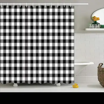 

3D Shower Curtains for Bathroom Turning Black White Moving Squares Abstract Waterproof Home Decor Bath Showing Set with Hooks