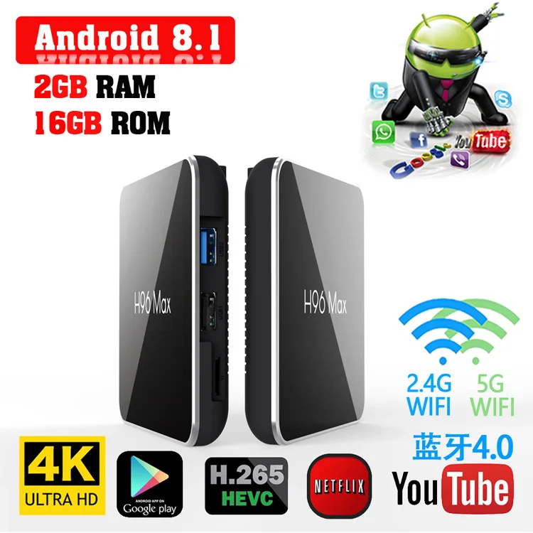 H96 MAX X2 4K Android TV BOX H.265 Media Player Smart TV Box Amlogic S905X2 Set Top BOX Android TV Box Smart TV FOR IPTV HDMI