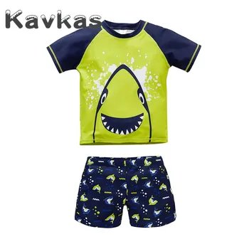 

Kavkas 2020 Children Boy Swimsuit With Shorts Shark Printing Kids Boy Sports Suit Swimwear Sunga Infantil Praia Menino