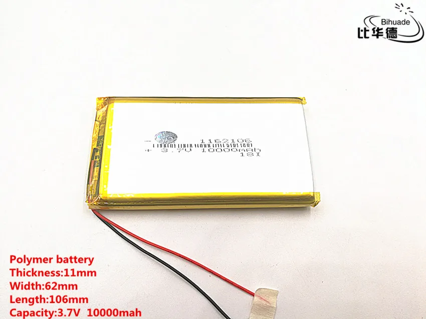 Хорошего качества 3,7 V, 10000 mAH, 1162106 полимерный литий-ионный/литий-ионный аккумулятор для игрушки, POWER BANK, gps, mp3, mp4