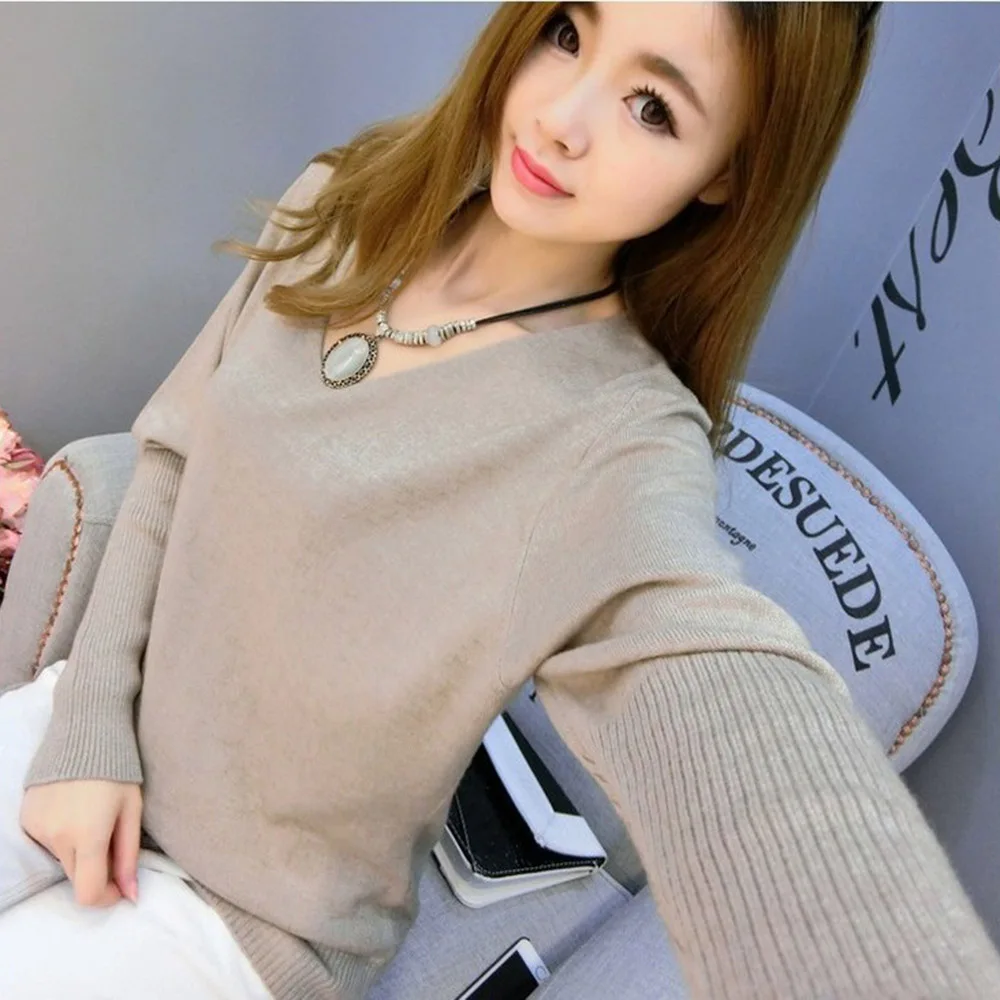 

Women Knitted Sweaters 2018 Fashion Spring Autumn Sexy V-neck Sweater Loose 100% Wool Sweater Batwing Sleeve Plus Size Pullover