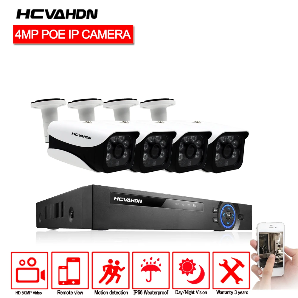

HCVAHDN H.265 8CH 5MP POE NVR Home Security CCTV POE Camera System With 4PCS 4MP Bullet Waterproof POE IP Camera Night Vision