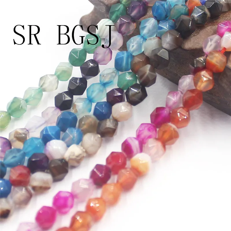 

Free Shipping 8mm More Colors Faceted Round Polygonal Stripe Agates Agat Onyx Natural Stone DIY Beads Strand 15"