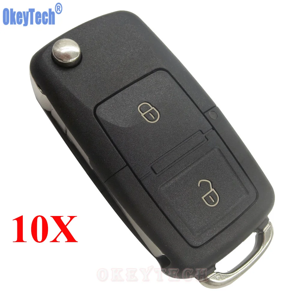 OkeyTech 10pcs lot 2 Buttons Flip Folding Remote Car Key Case FOB Shell For Vw VOLKSWAGEN MK4 Seat Altea Alhambra Ibiza Wholesale
