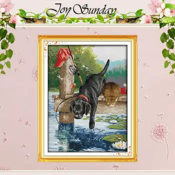 

A dog fishing patterns counted Cross Stitch 11CT 14CT Cross Stitch Set Wholesale DIY Cross-stitch Kit Embroidery Needlework