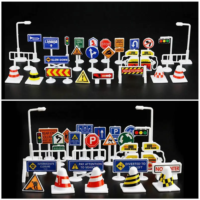 

28 Pcs Car Toy Accessories Traffic Road Signs Kids Children Play Learn Toy Game free shipping wholesale 20