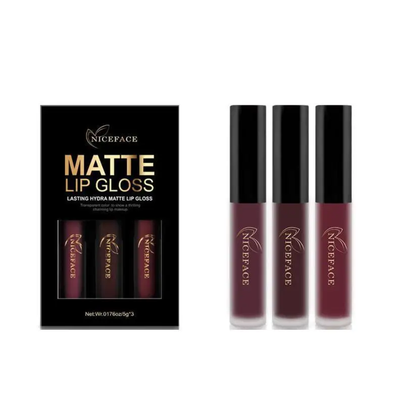 

LEARNEVER 3pcs/set Matte Lip Gloss Long Lasting Waterproof Moisture Lip Gloss Christmas Girls Gift Liquid Matte Lipstick Kit 6m