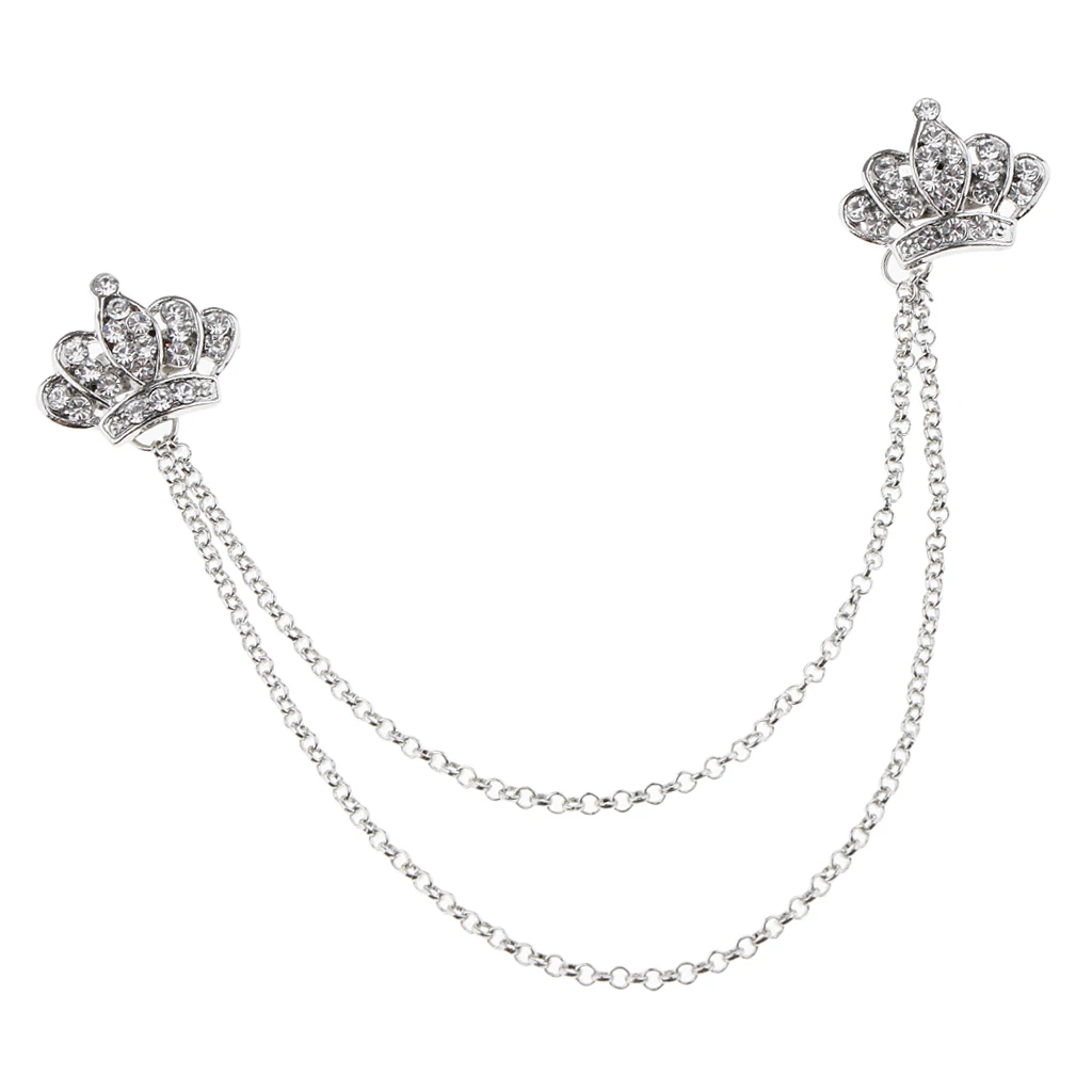 Double Rhinestone Crown Layered Chain Brooch Crystal Brooch Collar Corsage Wedding Party